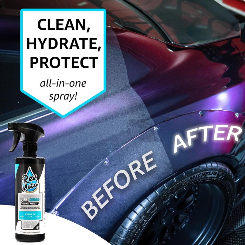 Rev Auto Wrap Guard - Cleans, Hydrates & Protects Car Vinyl | Vinyl Wrap Cleaner for Cars | Made for Gloss, Satin, Matte, Chrome, Printed & More - (32 Fl Oz) - Image 1